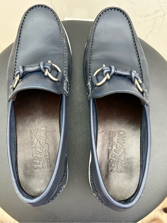 Salvatore Ferragamo Gancini Bit Leather Boat Casual Loafers Navy Sz 7 Made Italy main image 6
